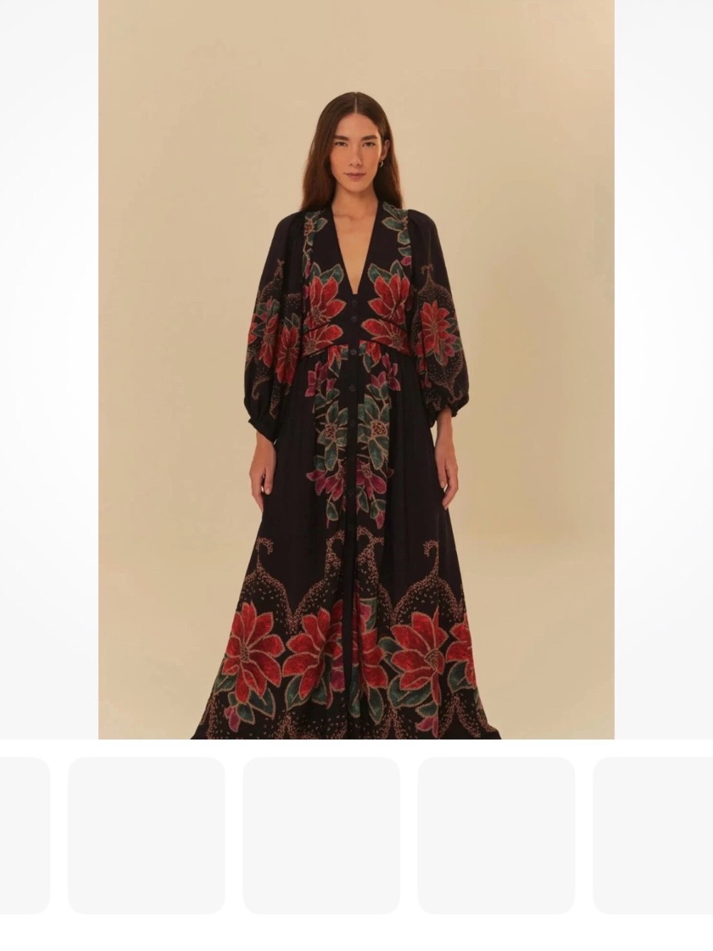FARM Rio Black Maxi Dress with Red and Green Floral Embroidery